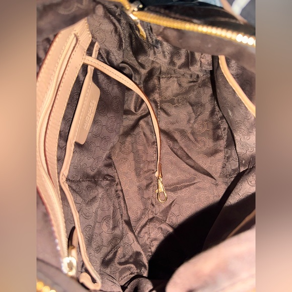 Michael Kors Shiny Brownish Maroon and Gold Handbag - Picture 8 of 10